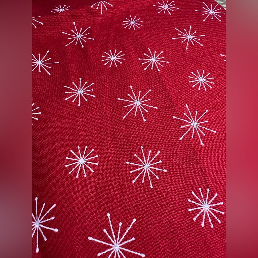 Red Tablecloth 60” Round White Starbursts Asterisks, Holiday Christmas Valentine - Picture 3 of 4
